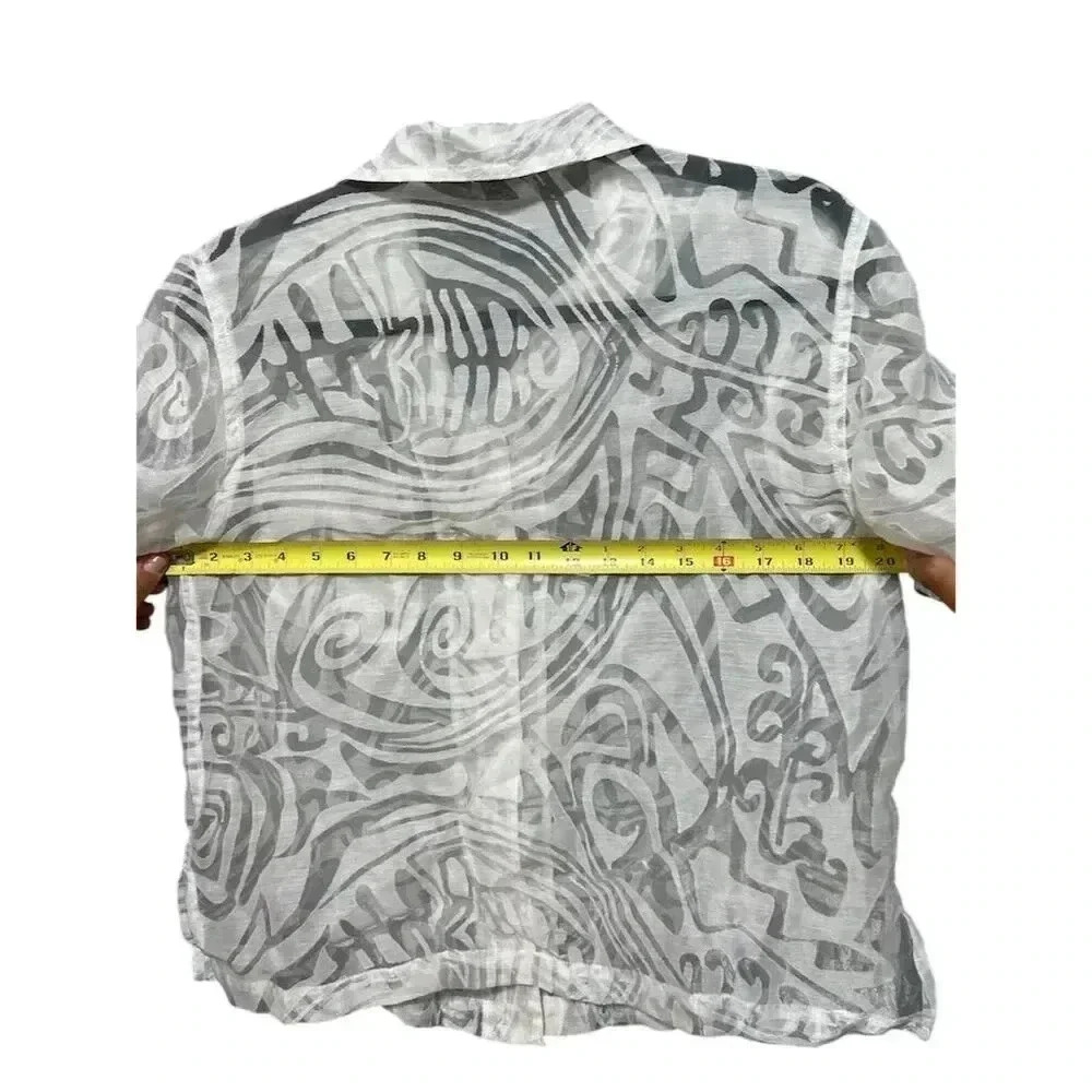 Koret Vintage Petite Women's White‎ Sheer Geometric Button-Up Blouse  3/4 Sleeve - Picture 5 of 8
